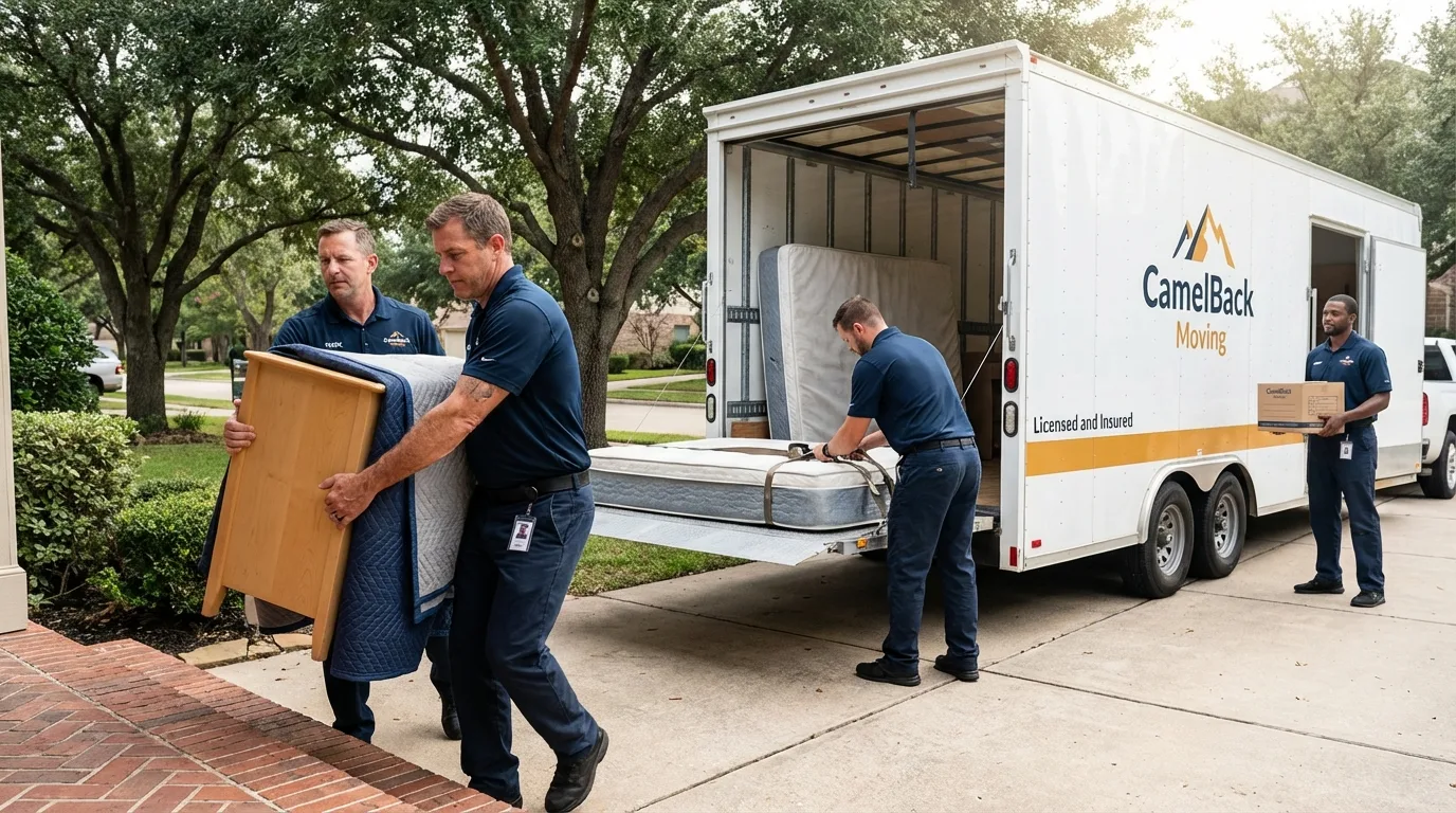 Crew loading residential truck for cross-state move from Sheridan, OR