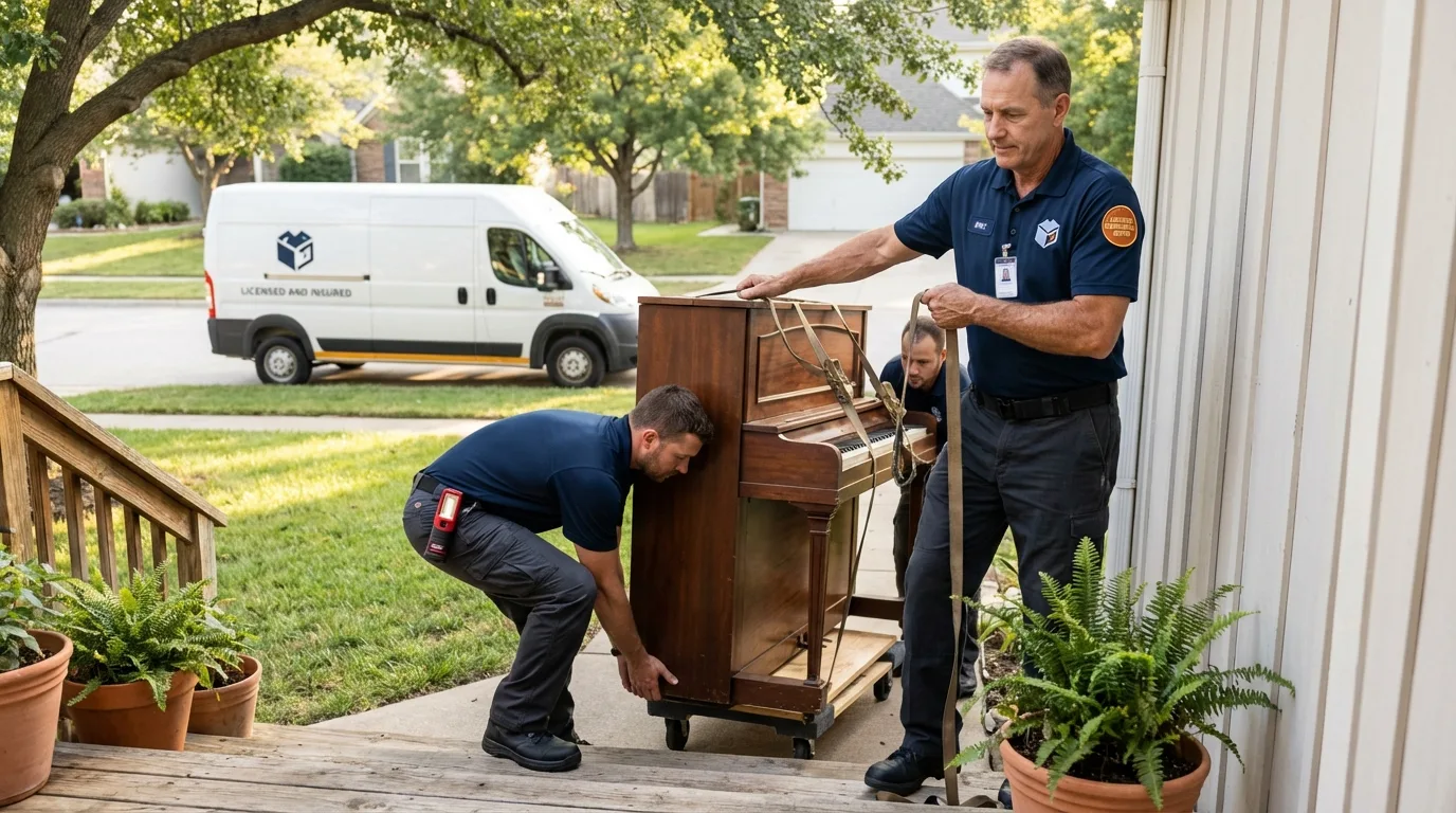 Licensed piano movers securing grand piano in Sheridan, OR